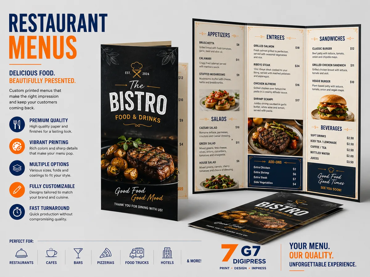 Custom printed restaurant menus